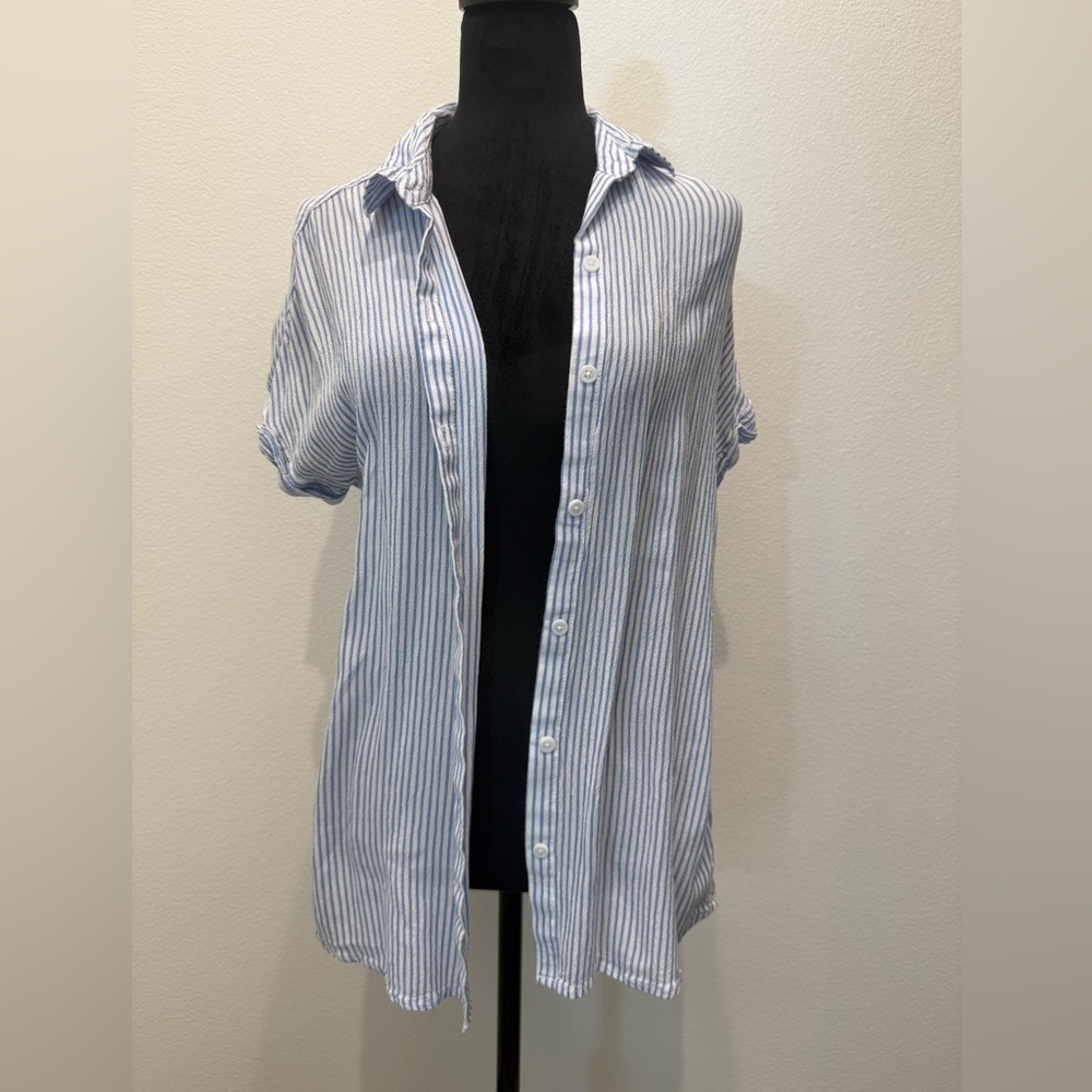 Blue and White Striped Button-Up Shirt